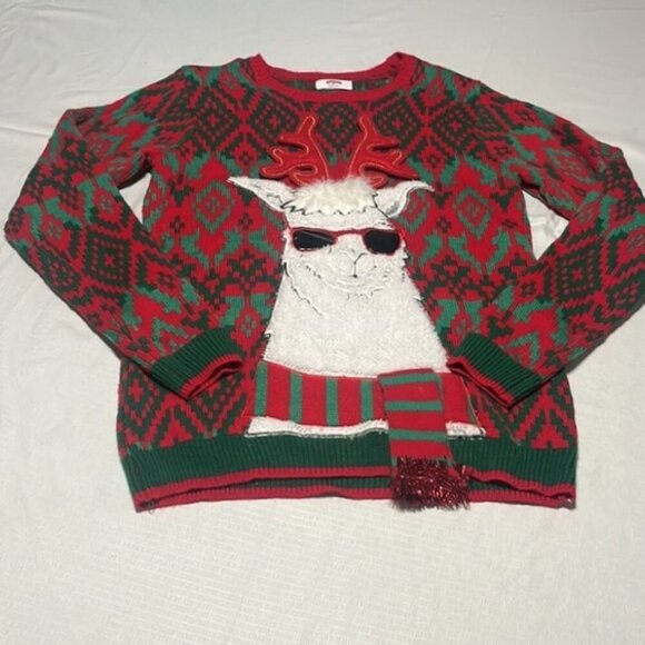 Holiday Time Men's Red Green Llama Festive Ugly Christmas Sweater Size Medium - Picture 1 of 8